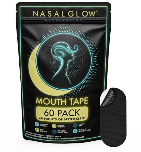Nasal Glow™ Mouth Tape Strips, Anti Snoring Aid & Mouth Tape for Sleeping,Enhanced Nasal Breathing with Gentle Adhesion - 60 Pack (60 Nights)