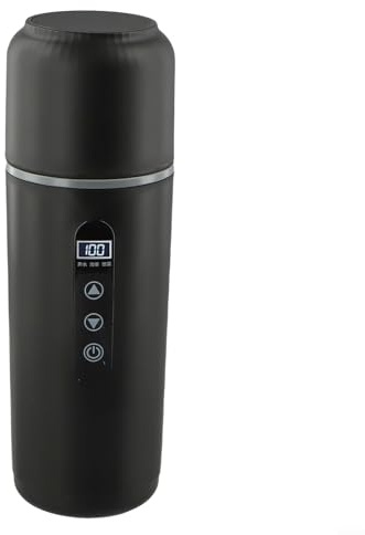 Eawfgtuw Hervidor eléctrico portátil de 500 ml con pantalla LCD de temperatura, taza de viaje calentada de 5 V/12 V/24 V, acero inoxidable 316 para agua hirviendo, café, té (negro)