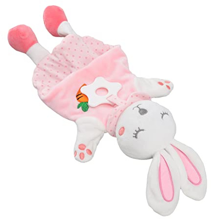 RIZGHWOY Couverture de Dentition Lapin pour Tout-Petits, Poupée en Peluche Douce, Jouet Tactile pour bébé, Comprend Cloche et Anneau de Dentition, Aide au Sommeil, à Partir de 0 Ans