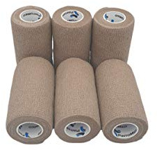 PintoMed - Bendaggio coesivo - Colore BEIGE garza elastica, 6 rotoli x 10 cm x 4.5 m autoadesiva flessibile bende, qualità professionale, primo soccorso Sports Wrap bende