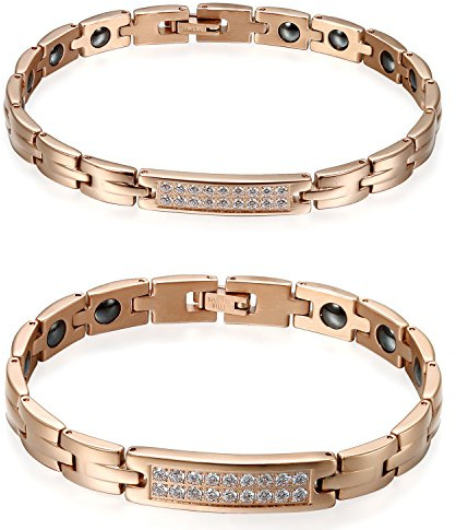 Flongo Partner Armband, rostfritt stål magnet armband terapi kula zirkon zirkon armband magnetarmband partnerarmband roséguld hälsa par set present kvinnor, män e rostfritt stål, colore: 2 Stück, Damen/Herren Armbänder, cod. F075042