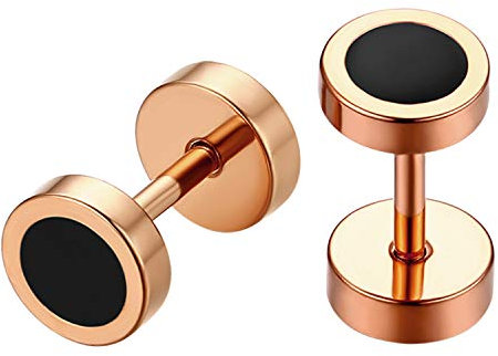 JewelryWe Schmuck Fakeplug Ohrstecker Edelstahl klassische runde Fake Plug Tunnel Ohrringe Ohr-Piercing Rosegold für Herren Damen 6mm