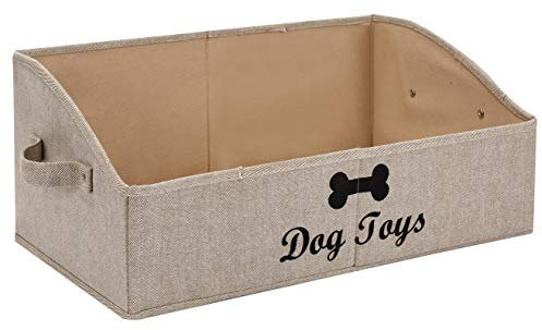 Morezi Caja de almacenamiento de juguetes para perros trapezoidal, adecuada para guardar juguetes para perros, ropa para perros y otros suministros para mascotas-Raya Caqui