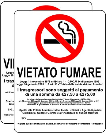 Haobase 2 Pezzi Cartello Vietato Fumare Etichetta - Vinile Autoadesivo (20 cm x 15 cm)