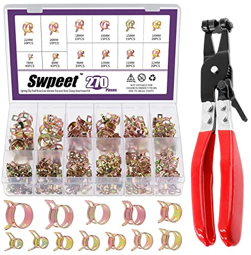 Sweet 271 fascette stringita a molla da 7 a 22 mm con fascia piatta girevole pinza per tubo flessibile del carburante, kit di assortimento, flessibile in silicone