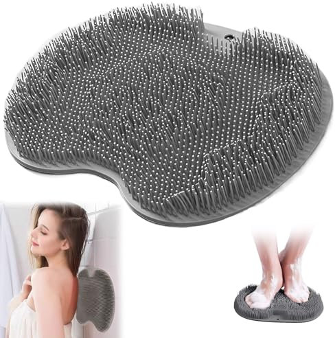 Tapis de Bain en Silicone, Brosse Pieds Douche, Épurateur de Pieds et de Dos de Douche, Nettoyeur de Dos avec Ventouse, Nettoie, exfoliant, masse votre dos, Masse vos Pieds Sans se Pencher(gris)