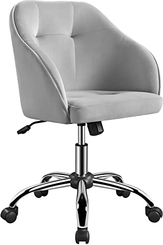 Yaheetech Kontorsstol, ergonomisk skrivbordsstol, snurrstol, höjdjusterbar datorstol med hjul, ventilerande rullstol, kan belastas upp till 136 kg, ljusgrå