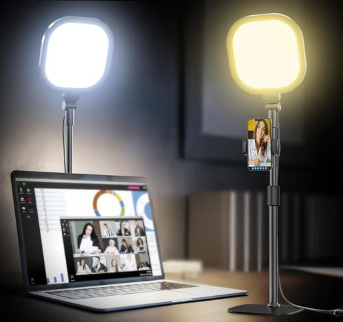 LitONES Desktop Video Conference Lights for Zoom Meetings,Computer Desk Ring Light with Stand Phone Holder,Dimmable Desk Lamp for Home Office,Video Lighting For Filming,Recording,Video Calls,Webcam