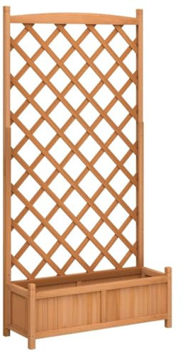 vidaXL Jardinera con Enrejado, Macetero para Plantas Trepadoras, Jardinera para Flores, Macetero para Jardín Balcón, Madera Maciza de Abeto Marrón