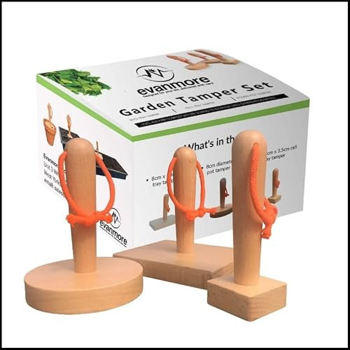 Garden Soil Tamper Set - Wooden Seed & Cell Tray & Round Flower Pot Tampers, Gardening Hand Tools for Greenhouse Potting Shed Allotment 100% Plastic Free & Environmentally Friendly