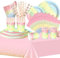 COLANANA Party Supplies,Party Tableware Set,Rainbow Dots Birthday Decorations Contain Plates Tablecloth Cups Napkins Paper Straws for Baby Shower Birthday Wedding Partys Anniversary(16 Guests)