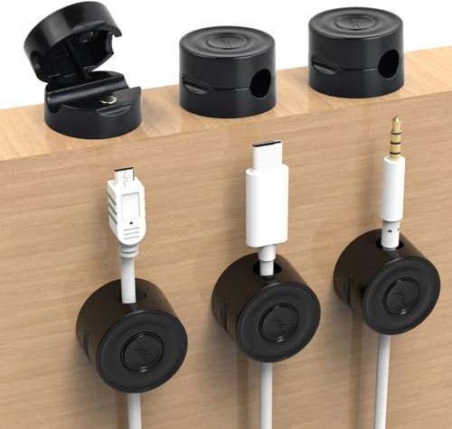 6 Pack Magnetic Cable Clips, Organisateur Cable, Organisateur de Cable, Organiseurs de Câbles Autocollants, Cable Organizer, Bureau Cable Management, Noir