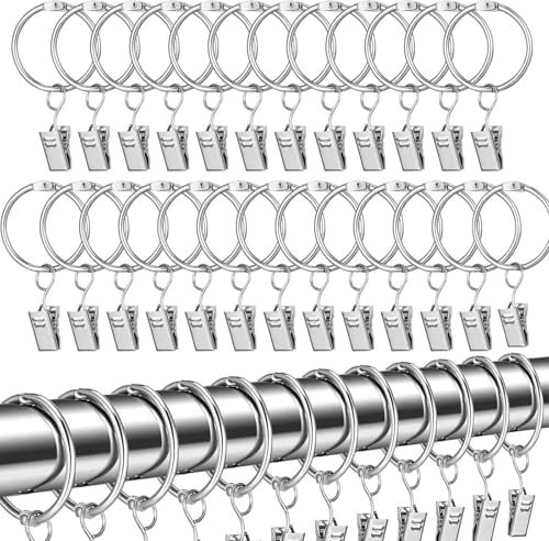 Anillas con Pinzas para Cortinas, Anillos de Cortina con Clips, 25 Piezas Anillas para Cortinas con Pinza Set, 32mm Anillas Cortinas, Anillos de Metal para Cortinas, Anillos de Cortina de Colgantes