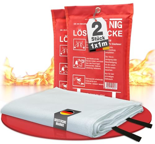 NTG Lot de 2 couvertures anti-incendie, 1 x 1 m, pour cuisine et maison, certifiées DIN EN 1869:2019, élimine tous les types de feu, y compris les incendies de graisse, ne laisse pas de résidus