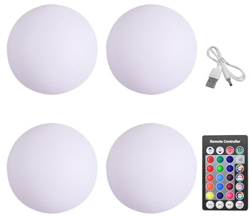HOVCEH Boule Lumineuse Piscine, 4 Pièces Lumiere Flottante Piscine avec Télécommande, 4 Modes 16 Couleurs Lumiere Piscine, Éclairage pour Plan D'eau pour Jardin, Plage et Piscine Party