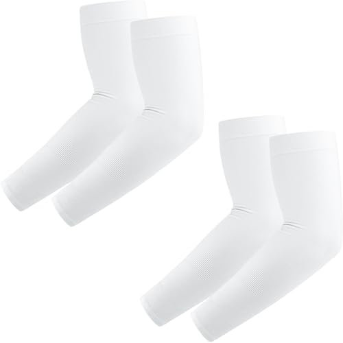 Wanme 2 Pares Mangas para Brazos Mujer Hombre, Mangas del Brazo Protección UV, Manguitos Running Voleibol Bicicleta Deportes Ciclismo Golf, Actividades al Aire Libre (2 Pares Blanco)