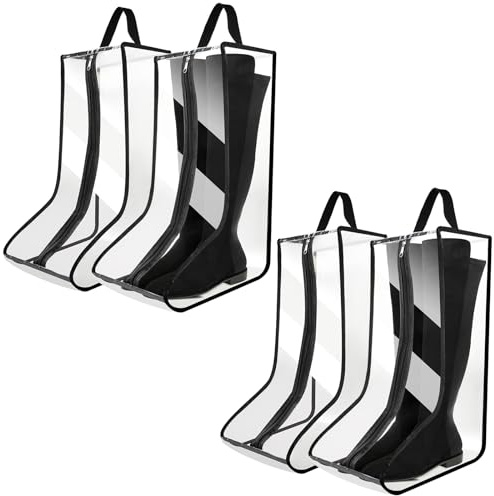 Copidrum 4Pack Boot Bags for Cowboy Boots Portable Tall Boot Storage Organizer Shoe Bags for Travel with Dust Covers (Clear Black)