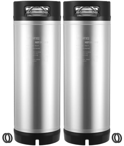 VEVOR Fusto di Birra con Chiusura a Sfera, 19 L Fusti per Bevanda Fredda SUS304 con Doppia Maniglia in Gomma e Fondo in Gomma, Attrezzatura per la Produzione di Birra Fatta in Casa, 2 Pezzi