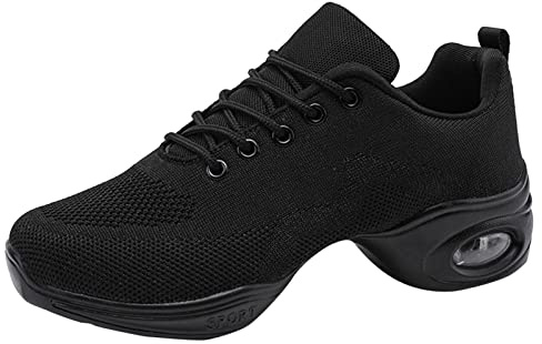 Chaussures de Danse Jazz Femme Fille Modern Chaussures de Sport Jazz pour Femmes Baskets de Danse Entraînement Aérobic Chaussures à Lacets Cheerleader Flexible Gymnastique Yoga Sneakers (Black, 37)