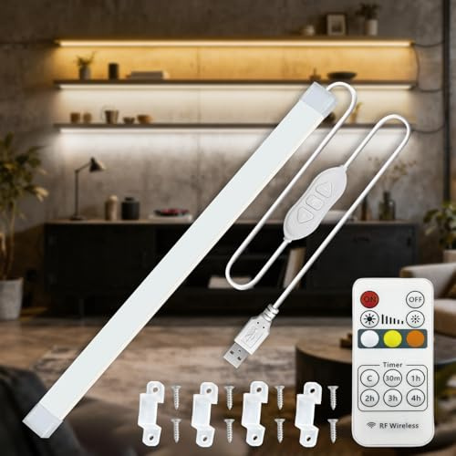 COB LED Under Cabinet Strip Light with Remote, 3000K-6000K Dimmable, 1.5M | 5V 8W USB Plug and Play, 800LM, Flexible Installation, 12mm Width, Ideal for TV, Cupboard, Wardrobe, Kitchen, Shelf, Closet