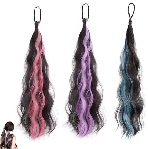KASESSS Paquete de 3 extensiones de cola de caballo de 20 pulgadas, extensiones de cabello natural, extensiones de cabello con lazo para el cabello, extensiones de cola de caballo para mujeres y niñas