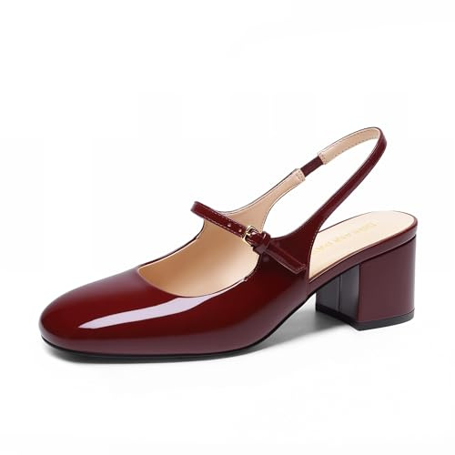 DREAM PAIRS Women's Mary Jane Low Chunky Heels Slingback Closed Square Toe Dress Shoes Wedding Party Work Office Pumps Shoes,Size 7.5,Burgundy,SDPU26005W