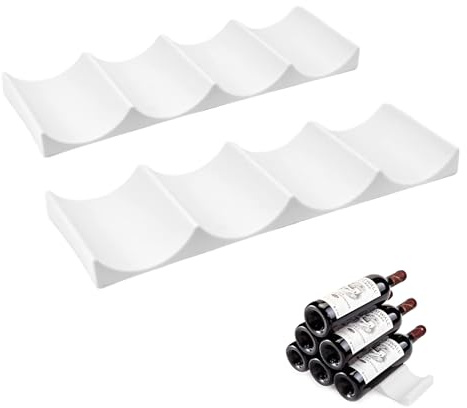 KRENIE Fridge Wine Rack for Bottle Storage Organizer – 2PCS White Stackable Kitchen Bottle Rack Holder – Refrigerator Wine Storage Shelf for Beverages & Drinks – Anti-Slip Wave Groove Design