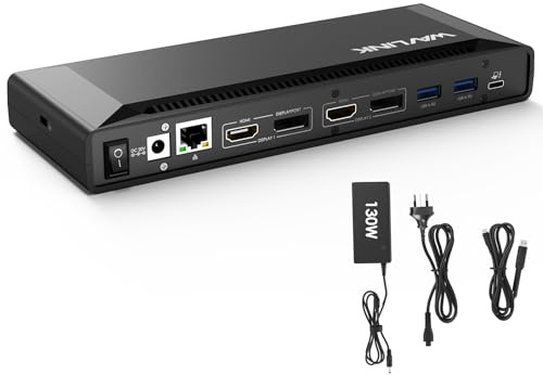 WAVLINK Docking Station Double 4K@60Hz (2 HDMI+2DP), Stations d'accueil pour Ordinateur Portable avec PD100W,USB C 10Gbps,pour Thunderbolt 4/3,USB-C/A - M1-M4 Mac,MacBook Neo,Windows,LAN,Pilote Requis