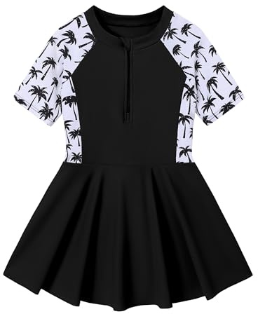 Ghteas Girls Swimsuit with Shorts One Piece Rash Guard Skirt Hem with Front Zipper Girls Swimsuits Size 8 Girl Modest Swimsuit Girl 8 Years Gril Bathing Suit for 8-10 for Swimming Pool Water Sports