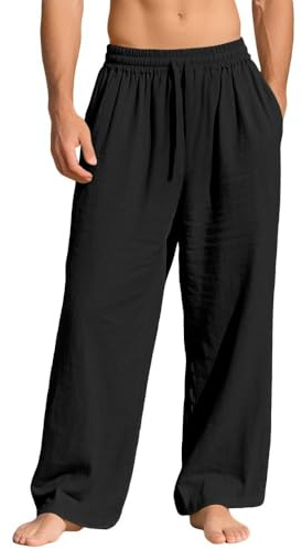 Bsrpolry Pantalones de hombre con bolsillos, pantalones casuales de algodón, pierna ancha, pantalones de salón