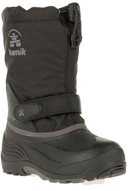 Kamik Waterbug 5 Kid's Winter Snow Boots, Waterproof & Insulated with Removable Liner, Black/Charcoal - 7 Big Kid (8-12 Years)