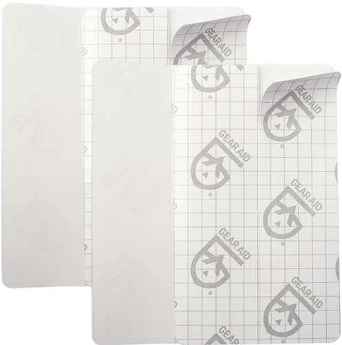 GEAR AID Tenacious Tape Flex Heavy Duty Patches for Fixing Holes and Rips in Outdoor Fabrics, Vinyl, Pool and Snow PVC Inflatables, Peel-and-Stick, Clear, Two 3 x 5 Patches, 2 Pack