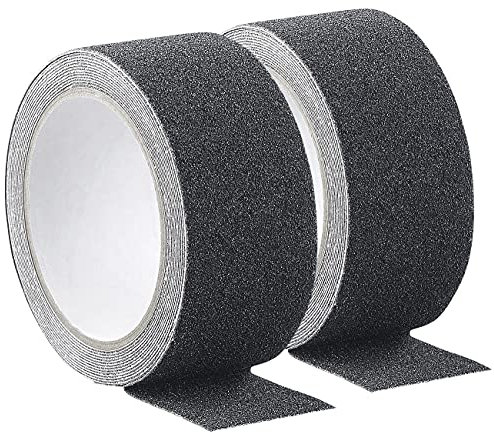 AGT Antirutschband: 2er-Set Anti-Rutsch-Klebeband schwarz, robust, wasserfest, 48 mm x 4 m (Anti-Rutsch-Klebeband Außenbereich, Antirutschband Außenbereich, Selbstklebende Fliesen)