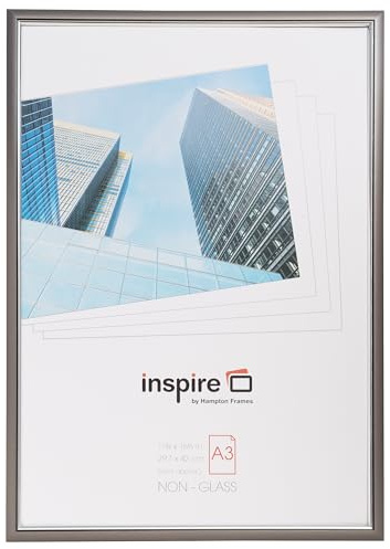 Hampton Frames | Cadre photo A3, gris, 30x42 cm, plexiglas sécurisé, moulure 14 mm | Affichage mural portrait ou paysage | Pour affiches, certificats, photos