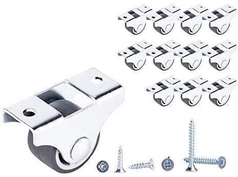 (Pack of 12) 25 mm Small Wheel Castors Rubber Wheels Fixed Casters Heavy Duty Castors Non-Swivel Wheel Furniture Wheels Casters with Mounting Plates Screws Included (12)