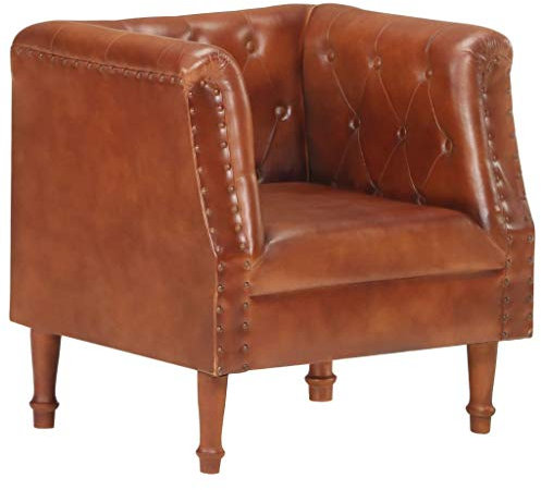 Goliraya Poltrona Vintage Chesterfield in Vera Pelle Marrone/Nero/Grigio,Poltrona da TV Pelle Vintage,Poltrona da Salotto Pelle Vintage Poltrona Chesterfield Pelle 60 x 57 x 64 cm