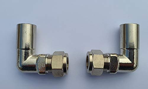 Greened House 15mm to 10mm 90 Degree Elbow Radiator Valve Pipe Reducer (Pair) for Radiator & Towel Rail Valves Chrome 1/2 Compression Fit