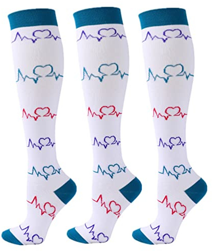 Zingso Calcetines de compresión para mujeres y hombres, 3 Pares 20-30 mmHg Calcetines/Medias de Compresión para correr, deportes, correr, atletismo, viajes, enfermeras, embarazo (S/M, Blanco)