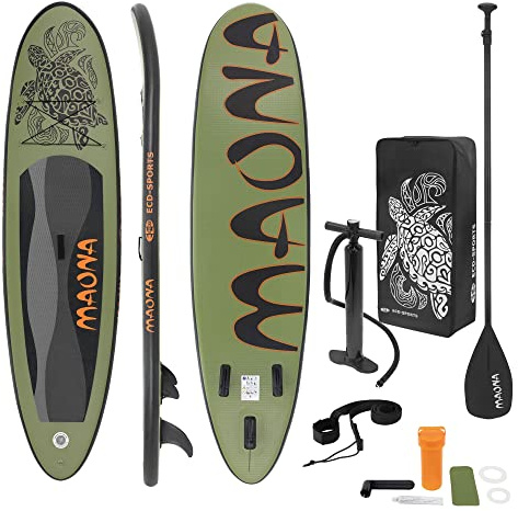 ECD Germany Uppblåsbar Stand Up Paddle Board Maona | 308 x 78 x 10 cm | Olive | PVC | upp till 120kg | pump bärväska tillbehör | SUP Board Paddling Board Surfboard | olika modeller