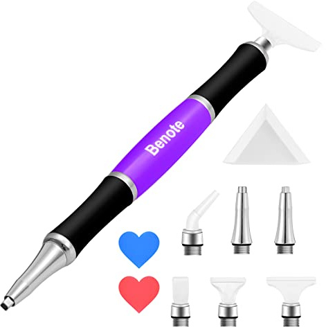 Benote Ergonomic Diamond Art Painting Pen, Upgrade Diamond Art Pen with Dual Rubber Metal Screw In Tip Round And Square Drill Picker Tool for Arts DIY Craft 5D Gem Paint - B10 Purple