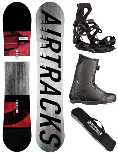Airtracks Herren Snowboard Set Freestyle Freeride Board Waves Camber Wide 159 - Snowboard Bindung Master - Boots Star Black 45 - SB Bag