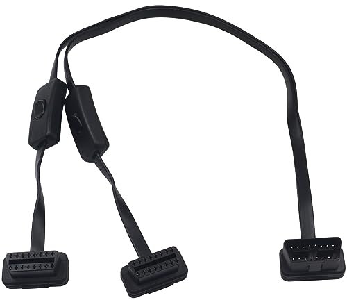 Duttek Switch Car OBD2 - Cable divisor 1 en 2, ultra delgado, ángulo recto, 16 pines, macho a hembra, cable divisor en Y, cable de extensión de diagnóstico con interruptor de alimentación individual