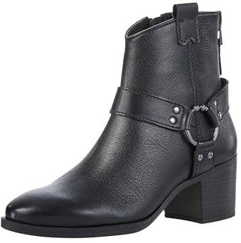 MARCO TOZZI Damen Stiefeletten mit Absatz aus Leder mit Reißverschluss, Schwarz (Black), 42 EU