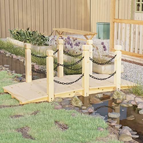 Camerina Ponte Giardino Ringhiere Catena 150x67x56 Massello Abete Rosso,Ponti da Giardino,Ponte Decorazione Giardino,Ponte da Giardino per Laghetto(SPU:363357)