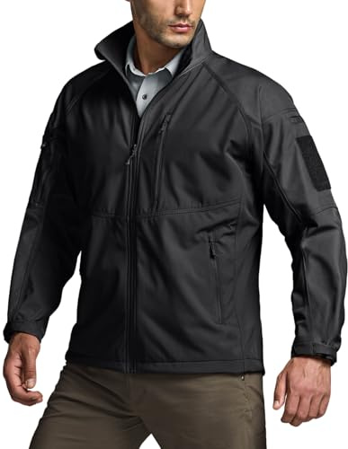 CQR Men's Tactical Softshell Jacket, Winter Warm Fleece Lined Coat, Water Resistant Outdoor Hunting Hiking Rain Windbreaker, Operator X Black, X-Large