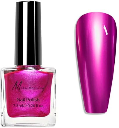 Metallic Nail Polish - Chrome Quick Dry Nail Polish - Mirror Effect Gorgeous Glossy Nail Varnish - Long Lasting Metal Pink Nail Varnish for Fingernail Toenail Manicure