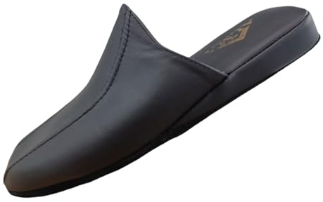 Generico Ciabatte da uomo classiche in vera pelle esterno e interno Alma Made in Italy cucite suola in pelle scamosciata (nero, Sistema Taglie Calzature EU, Adulto, Uomo, Numero, Media, 43)