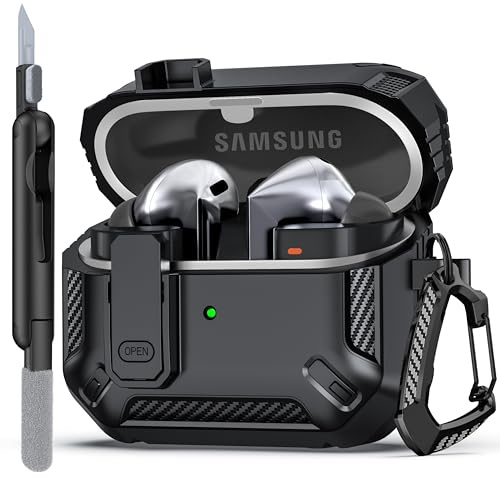 MHYALUDO per Samsung Galaxy Buds3/Galaxy Buds3 Pro (2024) con chiusura di bloccaggio, custodia per cuffie anticaduta di livello militare con fibbia da trekking e kit di pulizia-Nero