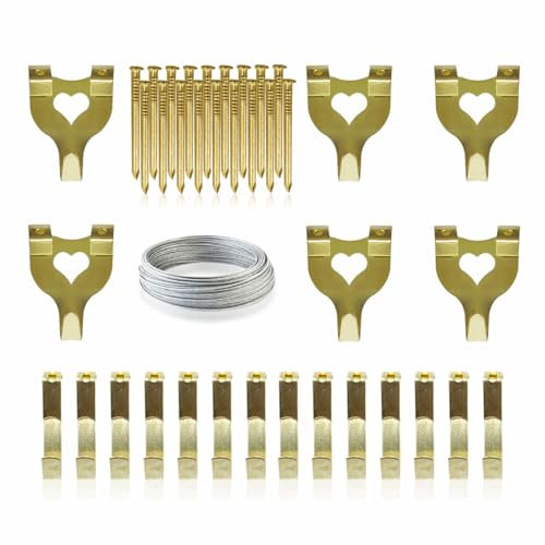 Picture Hooks Picture Hanging Kit Picture Hangers Heavy Duty Picture Hooks Picture Hanger Nails for Hard Walls Picture Frame Fixing Steel Wire DIY Art Craft Home Office 60 Pieces (1 Count)