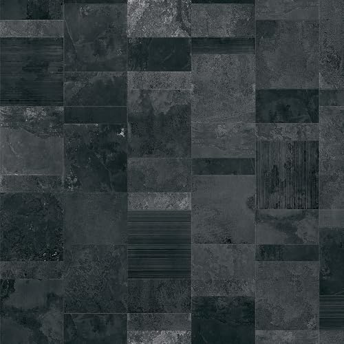 LaCheery Dark Slate Stone Tile Wallpaper Peel and Stick Brick Wallpaper Textured Tiles Faux Stone Contact Paper Peel and Stick Removable 3d Geometric Brick Wall Paper Roll for Bathroom Walls 17.5x79